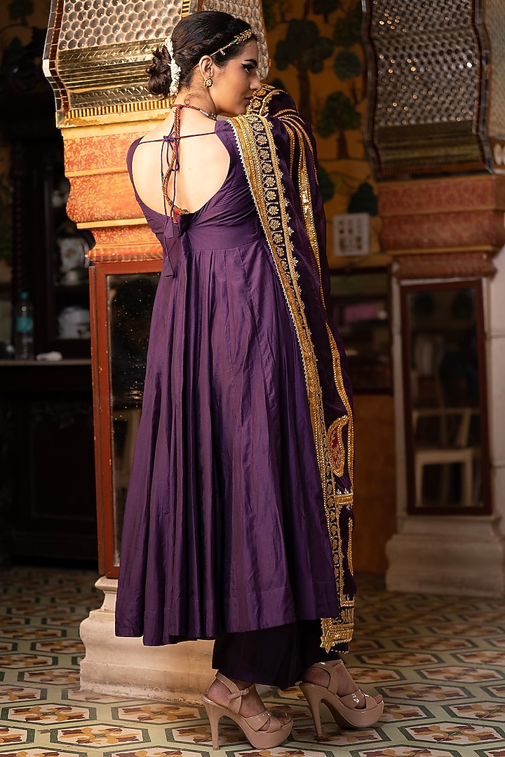 Purple Chanderi Party Wear Anarkali Set by GulaboJaipur by Saloni Panwar at Pernia's Pop Up Shop