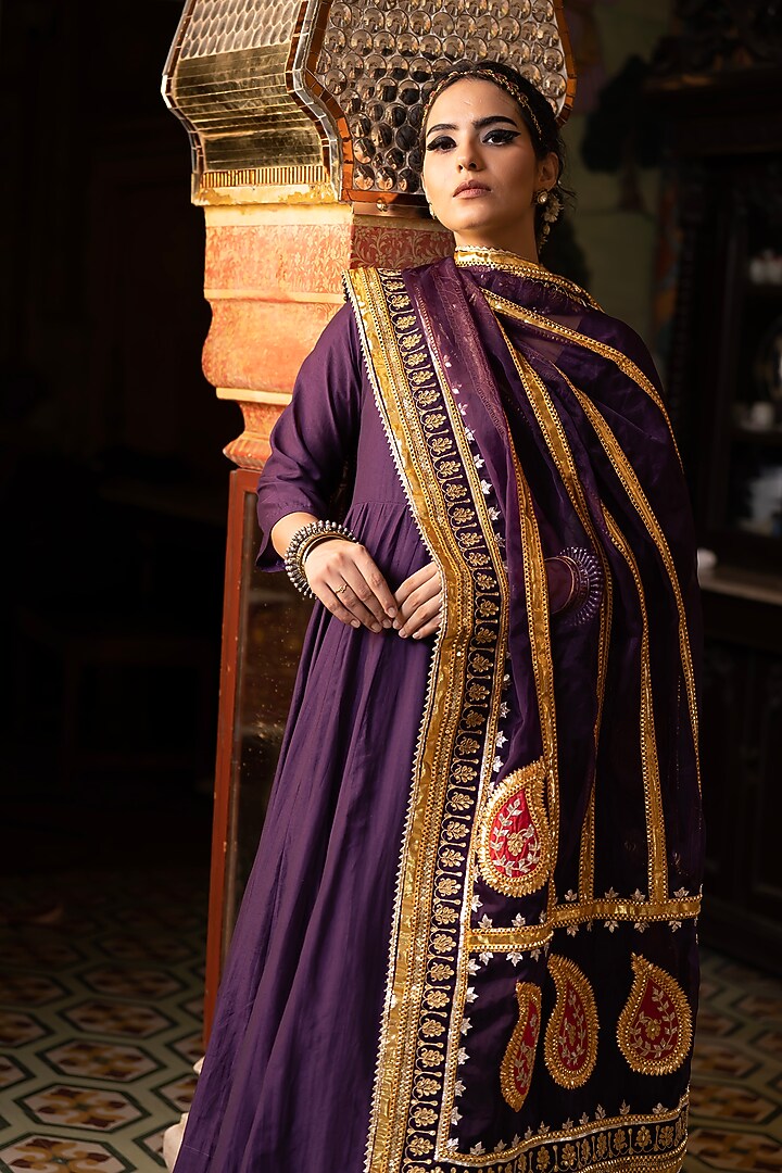 Purple Chanderi Party Wear Anarkali Set by GulaboJaipur by Saloni Panwar at Pernia's Pop Up Shop