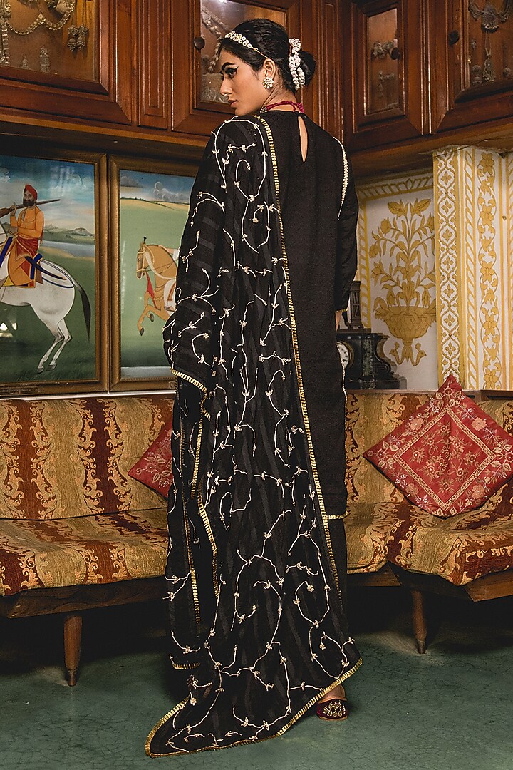 Black Cotton Embroidered Handcrafted Kurta Set by GulaboJaipur by Saloni Panwar at Pernia's Pop Up Shop