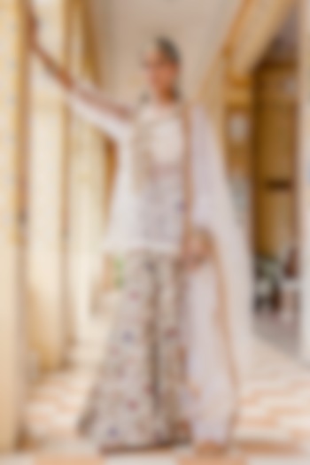 White Organza & Cotton Printed Wedding Sharara Set by GulaboJaipur by Saloni Panwar at Pernia's Pop Up Shop