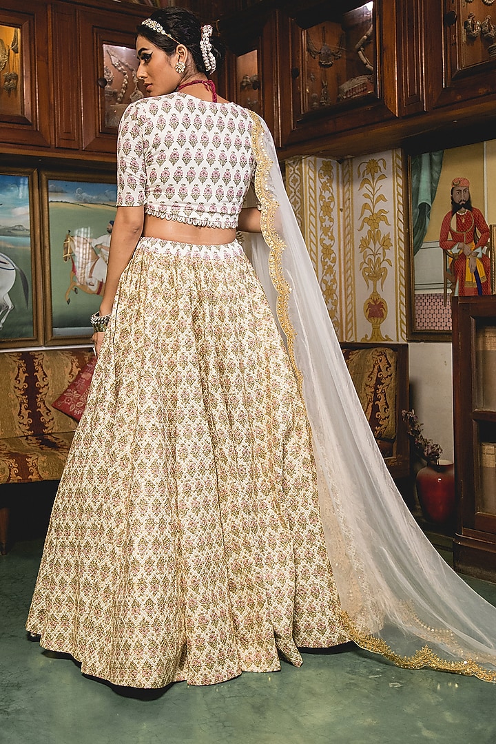 White Cotton Block Printed Wedding Lehenga Set by GulaboJaipur by Saloni Panwar at Pernia's Pop Up Shop
