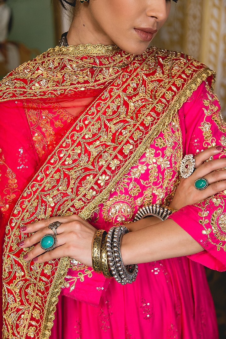Pink Chanderi Embroidered Handcrafted Bridal Anarkali Set by GulaboJaipur by Saloni Panwar at Pernia's Pop Up Shop