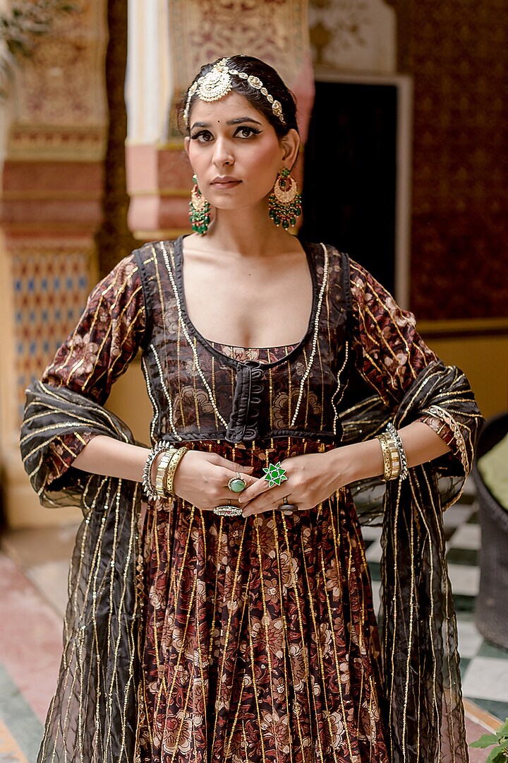 Multi-Colored Cotton Hand Block Printed Wedding Anarkali Set by GulaboJaipur by Saloni Panwar at Pernia's Pop Up Shop