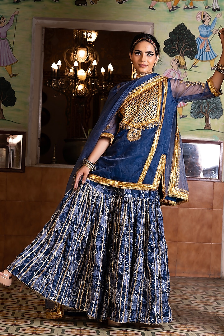 Blue Cotton Sharara Set by GulaboJaipur by Saloni Panwar