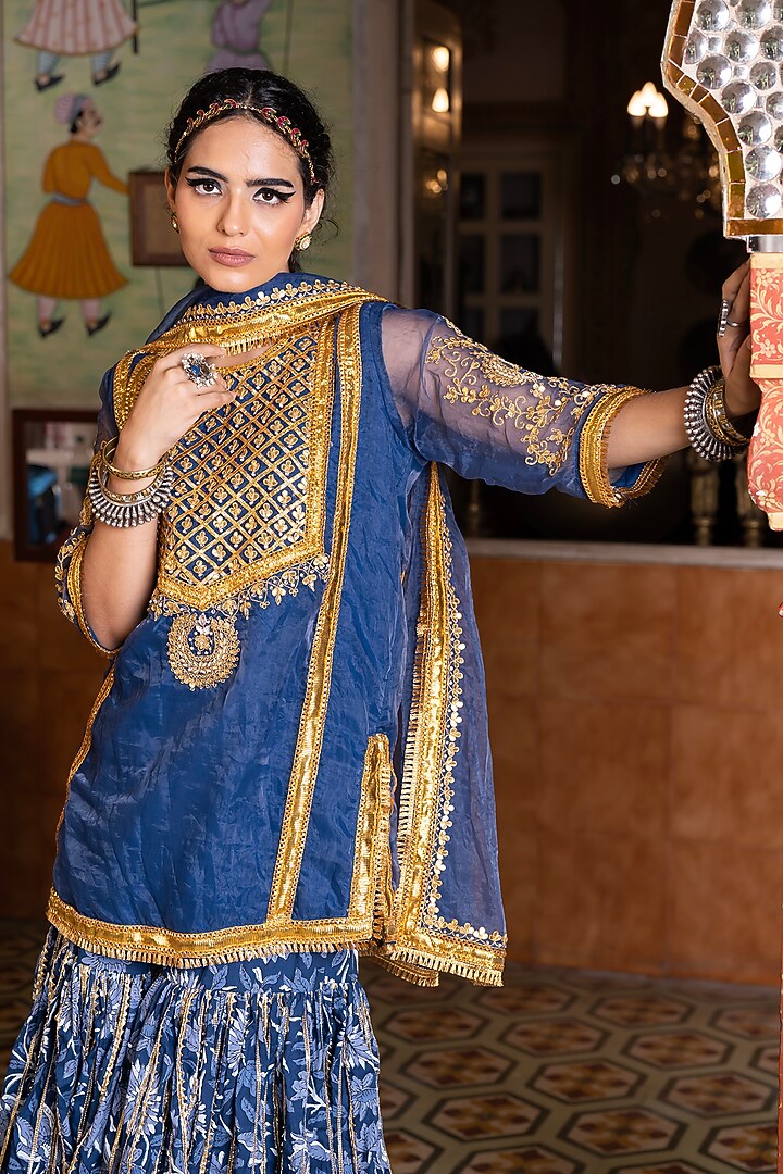 Blue Cotton Wedding Sharara Set by GulaboJaipur by Saloni Panwar at Pernia's Pop Up Shop