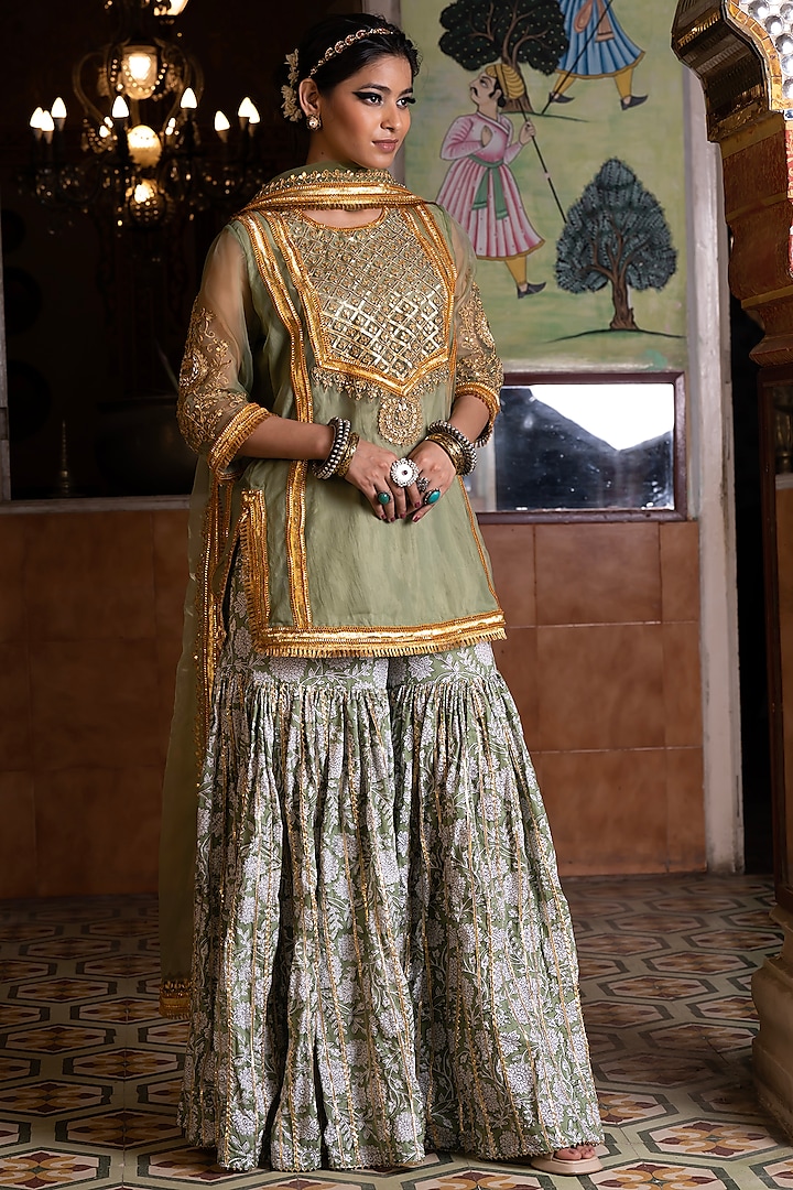 Green Cotton Sharara Set by GulaboJaipur by Saloni Panwar at Pernia's Pop Up Shop