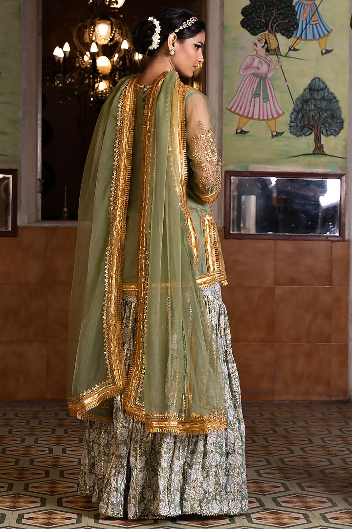 Green Cotton Wedding Sharara Set by GulaboJaipur by Saloni Panwar at Pernia's Pop Up Shop
