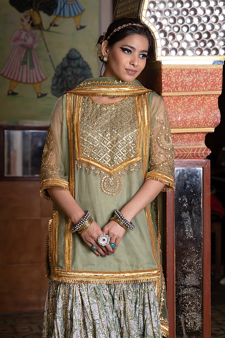 Green Cotton Wedding Sharara Set by GulaboJaipur by Saloni Panwar at Pernia's Pop Up Shop