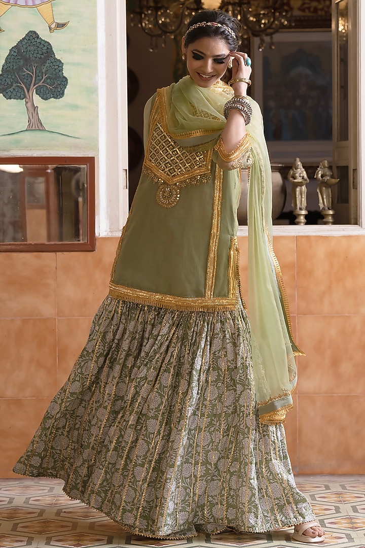 Green Cotton Wedding Sharara Set by GulaboJaipur by Saloni Panwar at Pernia's Pop Up Shop