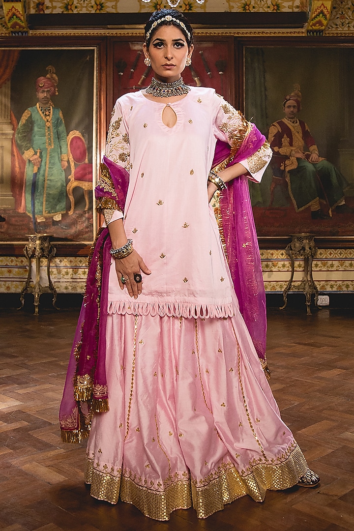 Pink Chanderi Embroidered Sharara Set by GulaboJaipur by Saloni Panwar