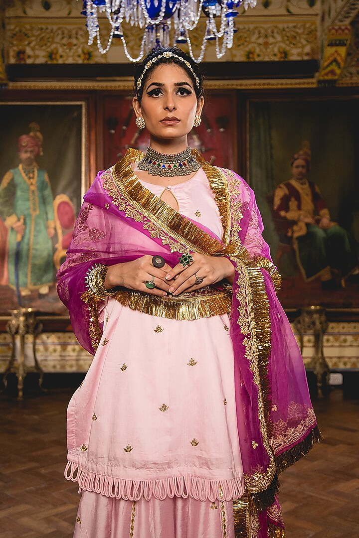 Pink Chanderi Embroidered Bridal Sharara Set by GulaboJaipur by Saloni Panwar at Pernia's Pop Up Shop