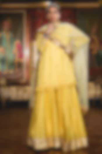 Yellow Chanderi Embroidered Sharara Set by GulaboJaipur by Saloni Panwar