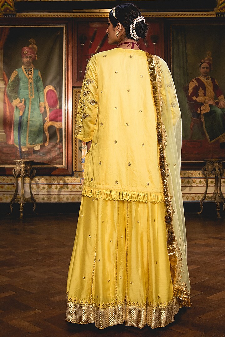 Yellow Chanderi Embroidered Bridal Sharara Set by GulaboJaipur by Saloni Panwar at Pernia's Pop Up Shop