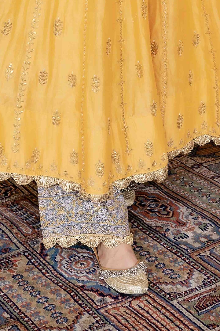 Mustard Chanderi Gota Patti Kurta Set by GulaboJaipur by Saloni Panwar at Pernia's Pop Up Shop