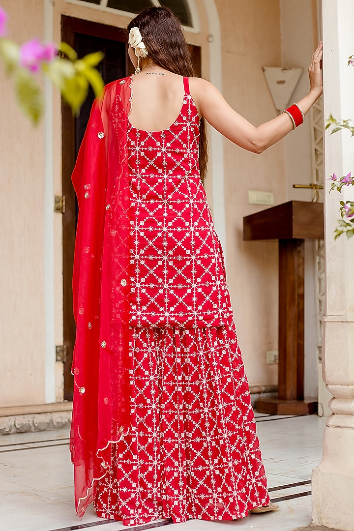 Red Embroidered Sharara Set by GulaboJaipur by Saloni Panwar at Pernia's Pop Up Shop