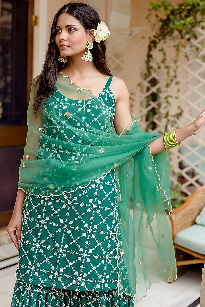 Green Embroidered Sharara Set by GulaboJaipur by Saloni Panwar at Pernia's Pop Up Shop