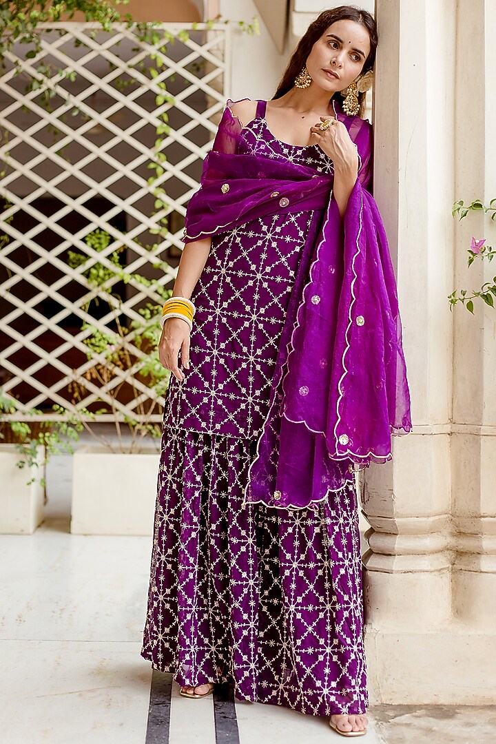 Purple Embroidered Sharara Set by GulaboJaipur by Saloni Panwar at Pernia's Pop Up Shop