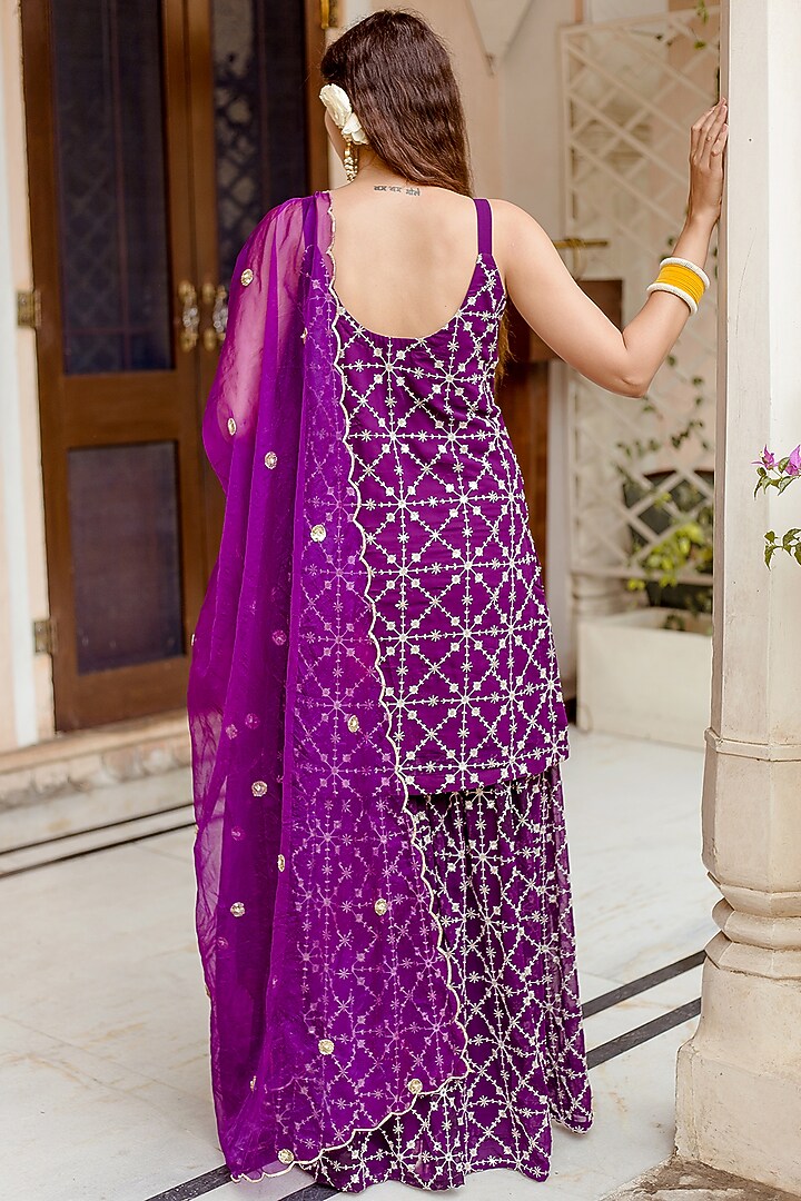 Purple Embroidered Sharara Set by GulaboJaipur by Saloni Panwar at Pernia's Pop Up Shop