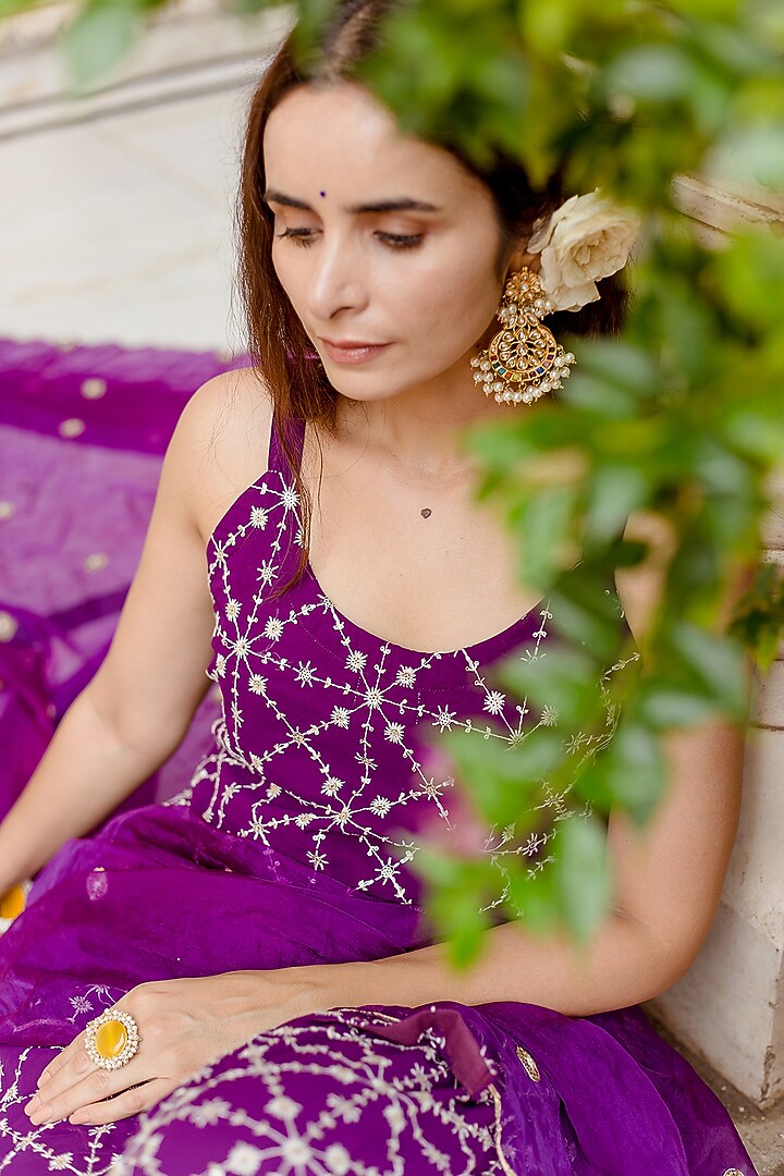 Purple Embroidered Sharara Set by GulaboJaipur by Saloni Panwar at Pernia's Pop Up Shop