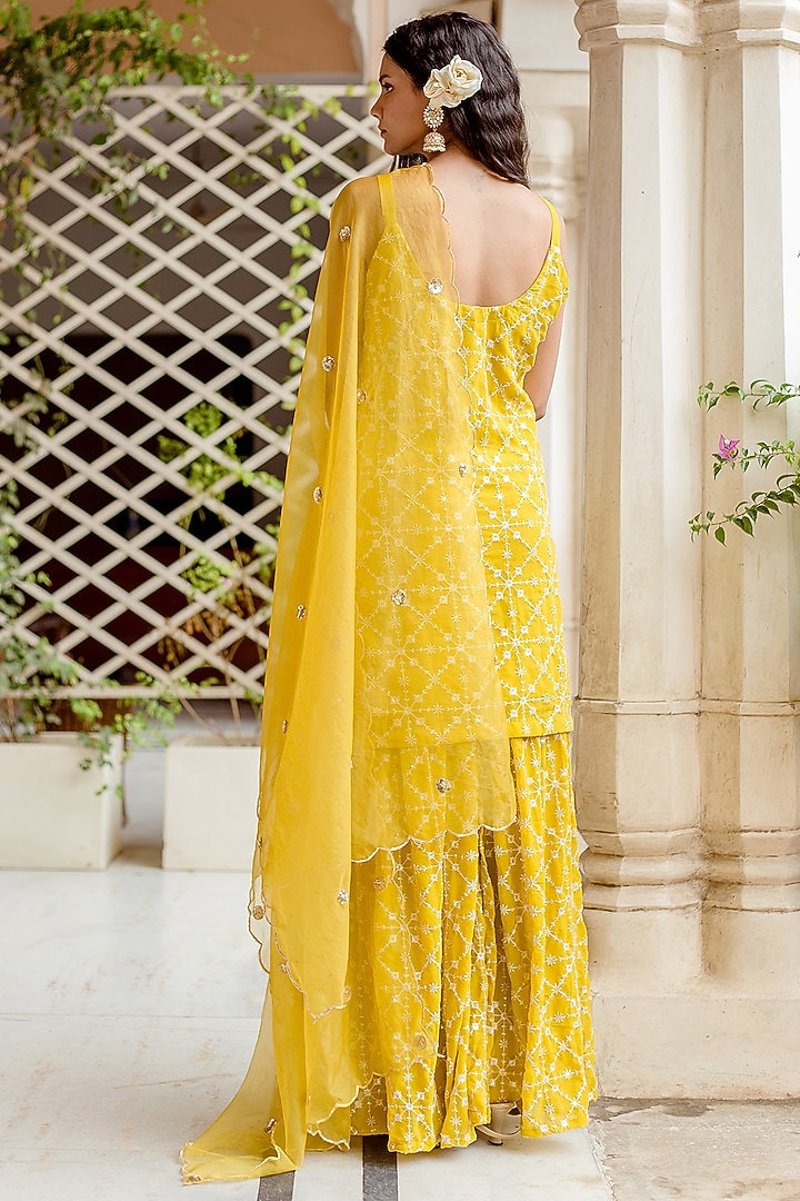 Yellow Embroidered Sharara Set by GulaboJaipur by Saloni Panwar at Pernia's Pop Up Shop