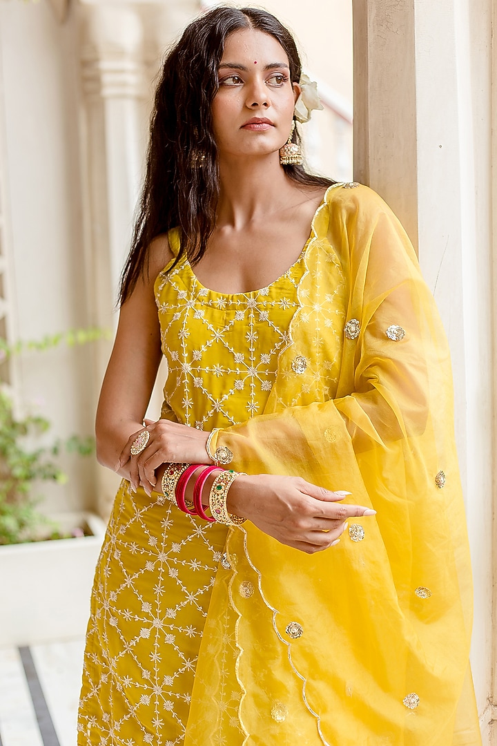 Yellow Embroidered Sharara Set by GulaboJaipur by Saloni Panwar at Pernia's Pop Up Shop
