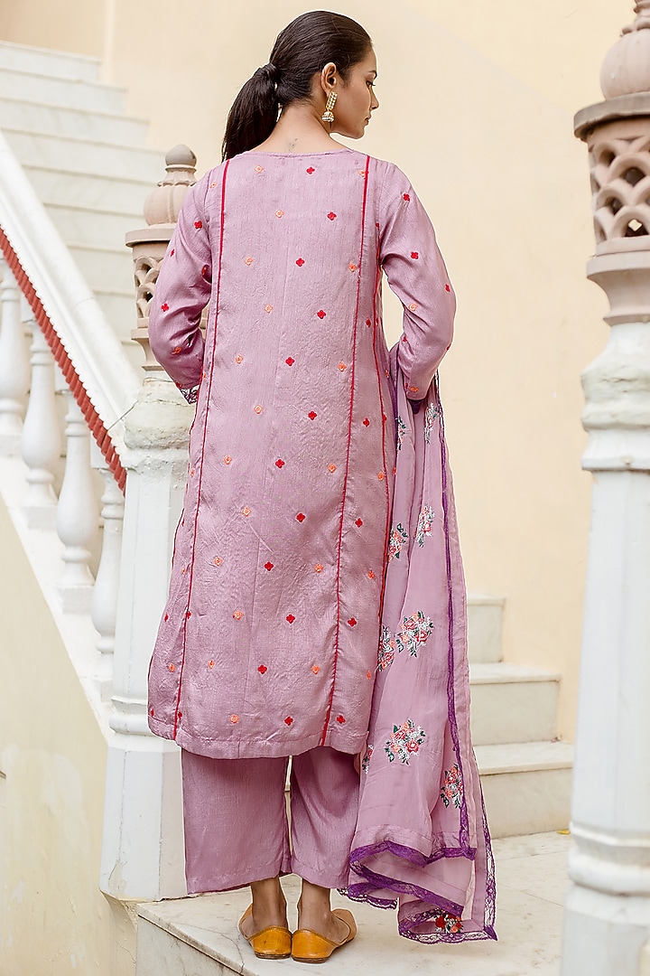 Light Purple Raw Silk Straight Kurta Set by GulaboJaipur by Saloni Panwar at Pernia's Pop Up Shop