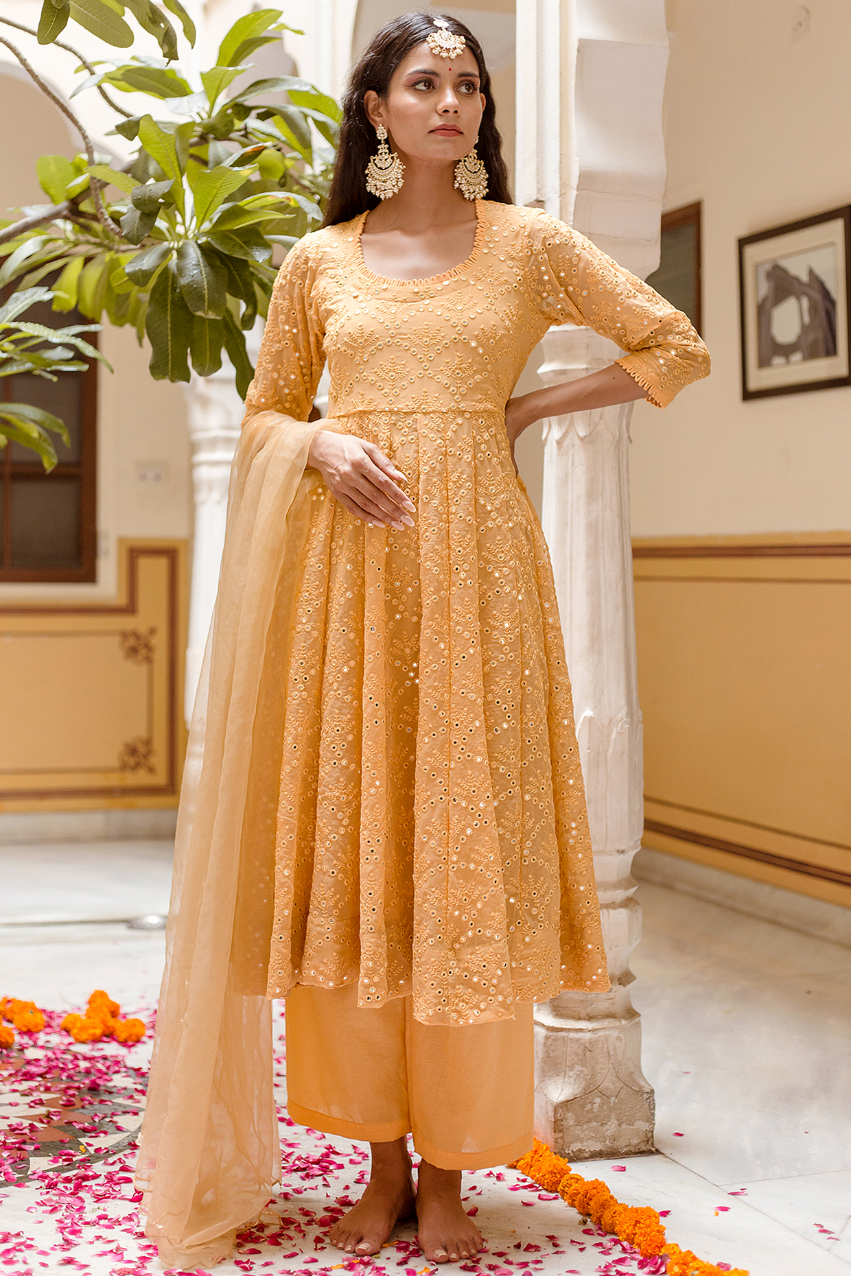 Yellow Embroidered Anarkali Set by GulaboJaipur by Saloni Panwar