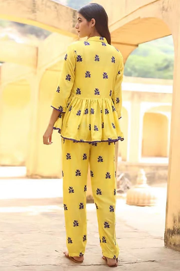 Yellow Cotton Modal Pants by GulaboJaipur by Saloni Panwar at Pernia's Pop Up Shop