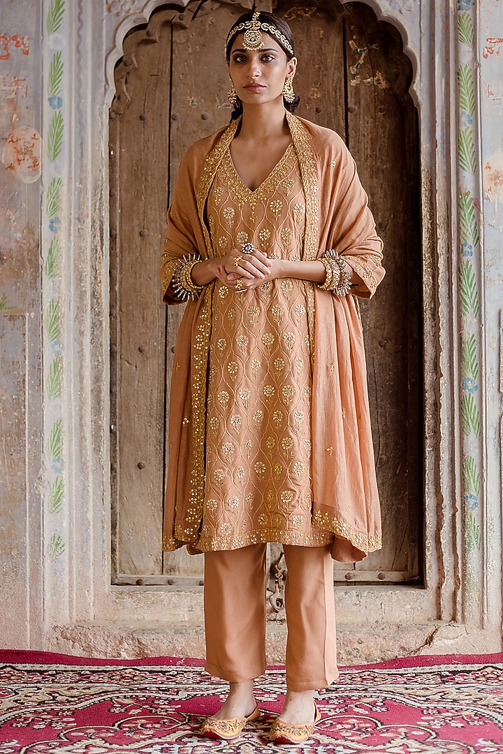 Beige Embroidered Kurta Set by GulaboJaipur by Saloni Panwar at Pernia's Pop Up Shop