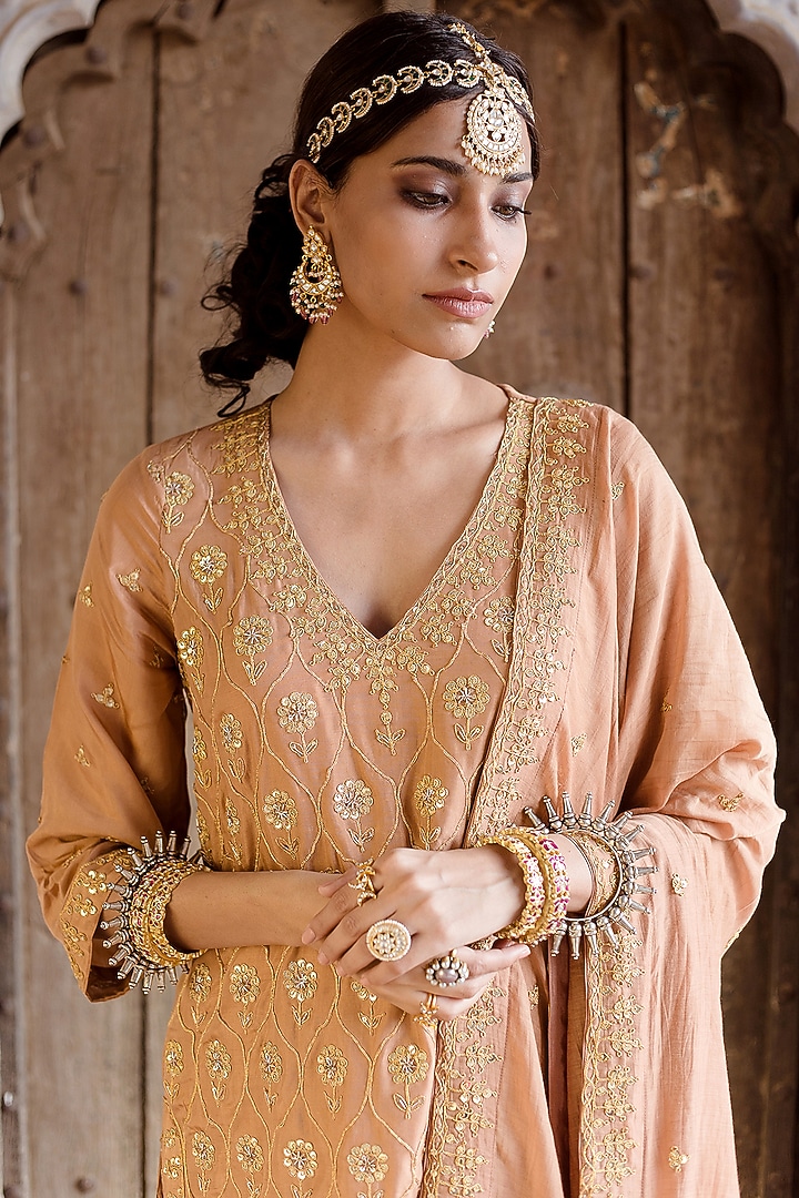 Beige Embroidered Kurta Set by GulaboJaipur by Saloni Panwar at Pernia's Pop Up Shop