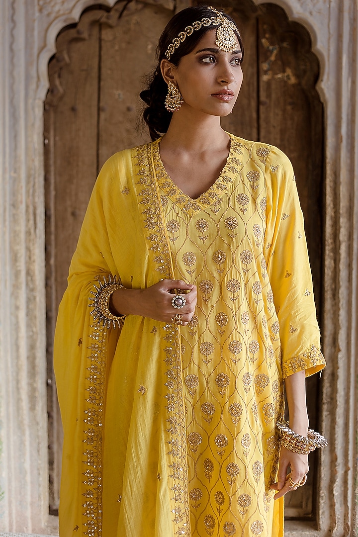 Yellow Embroidered Kurta Set by GulaboJaipur by Saloni Panwar at Pernia's Pop Up Shop