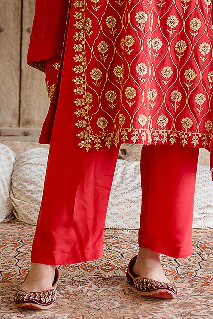 Red Embroidered Kurta Set by GulaboJaipur by Saloni Panwar at Pernia's Pop Up Shop
