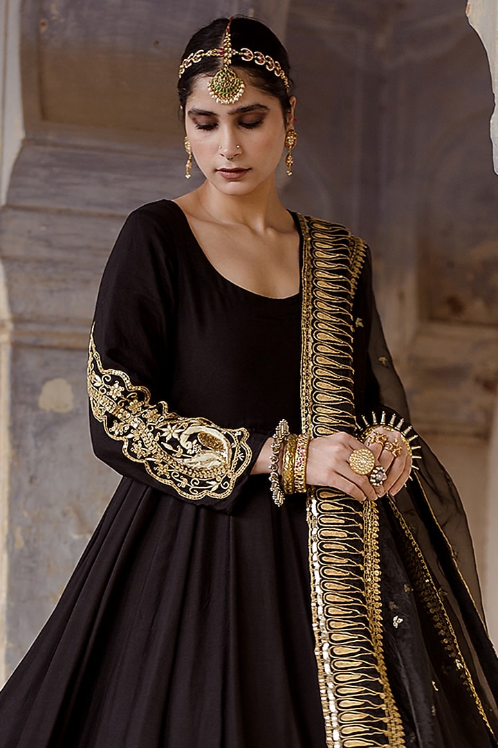 Black Embroidered Party Wear Anarkali Set by GulaboJaipur by Saloni Panwar at Pernia's Pop Up Shop