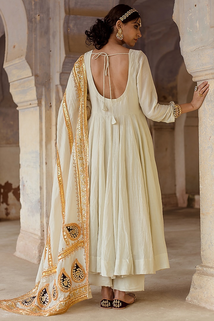 White Soft Cotton Party Wear Anarkali Set by GulaboJaipur by Saloni Panwar at Pernia's Pop Up Shop