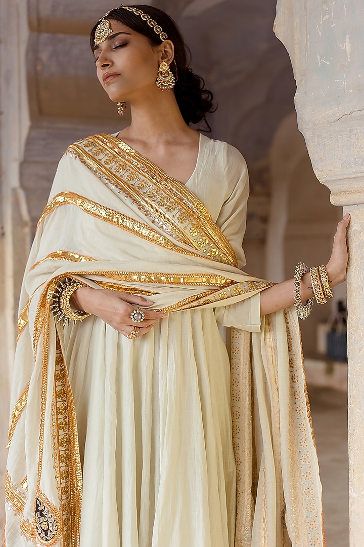 White Soft Cotton Party Wear Anarkali Set by GulaboJaipur by Saloni Panwar at Pernia's Pop Up Shop