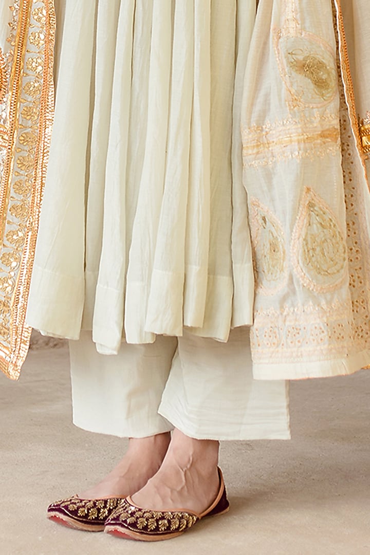 White Soft Cotton Party Wear Anarkali Set by GulaboJaipur by Saloni Panwar at Pernia's Pop Up Shop