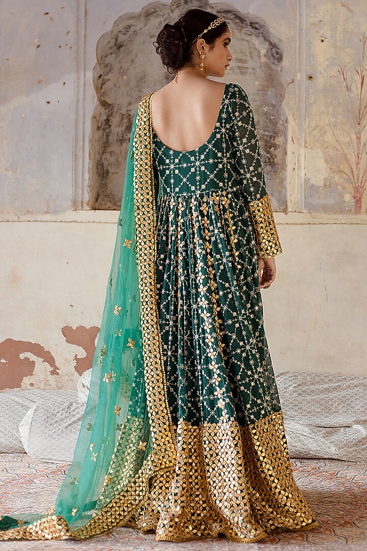 Green Embroidered Engagement Gown With Dupatta by GulaboJaipur by Saloni Panwar at Pernia's Pop Up Shop