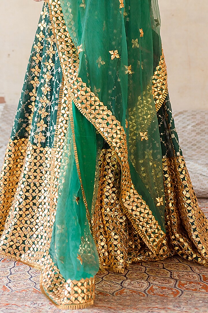 Green Embroidered Engagement Gown With Dupatta by GulaboJaipur by Saloni Panwar at Pernia's Pop Up Shop