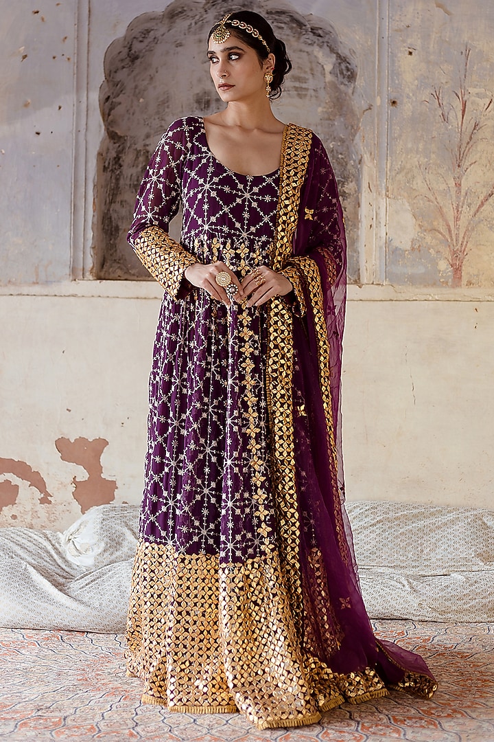 Purple Embroidered Gown With Dupatta by GulaboJaipur by Saloni Panwar at Pernia's Pop Up Shop