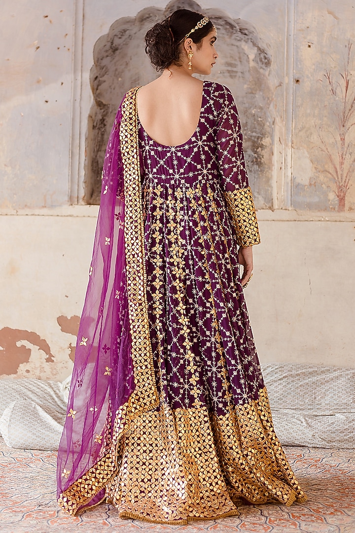 Purple Embroidered Engagement Gown With Dupatta by GulaboJaipur by Saloni Panwar at Pernia's Pop Up Shop