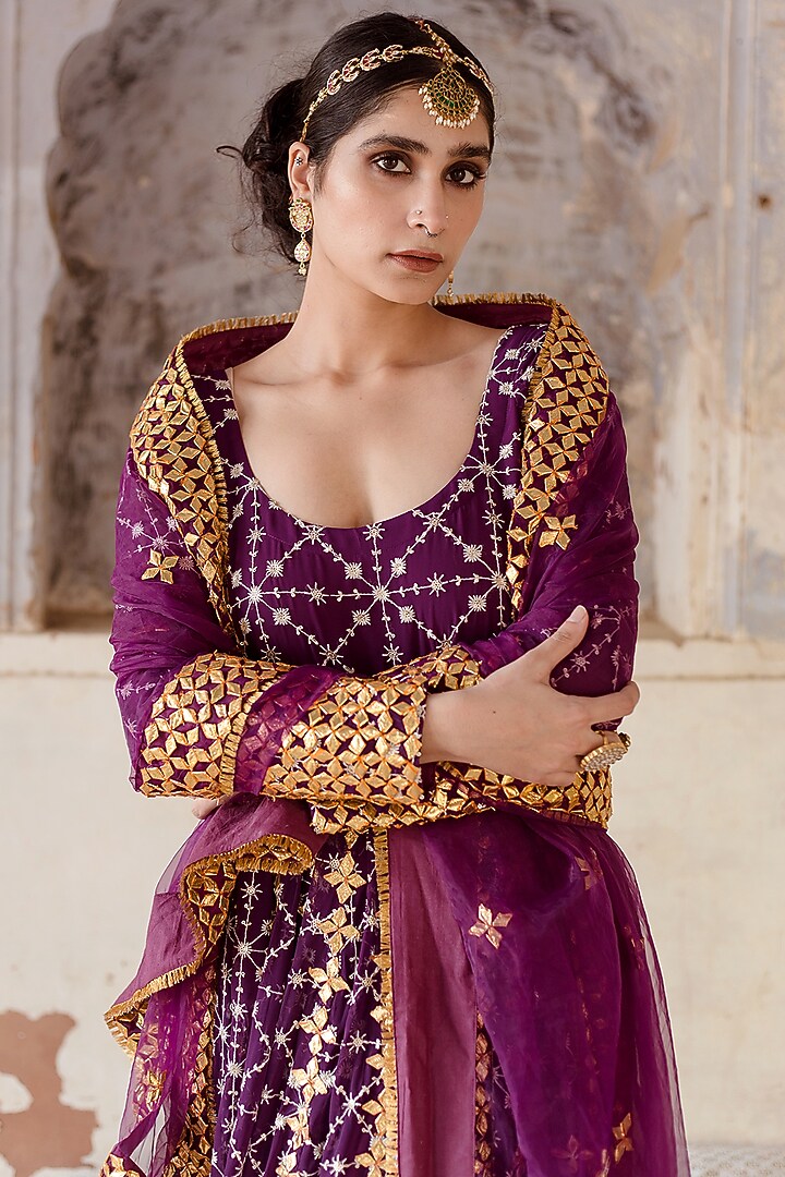 Purple Embroidered Engagement Gown With Dupatta by GulaboJaipur by Saloni Panwar at Pernia's Pop Up Shop
