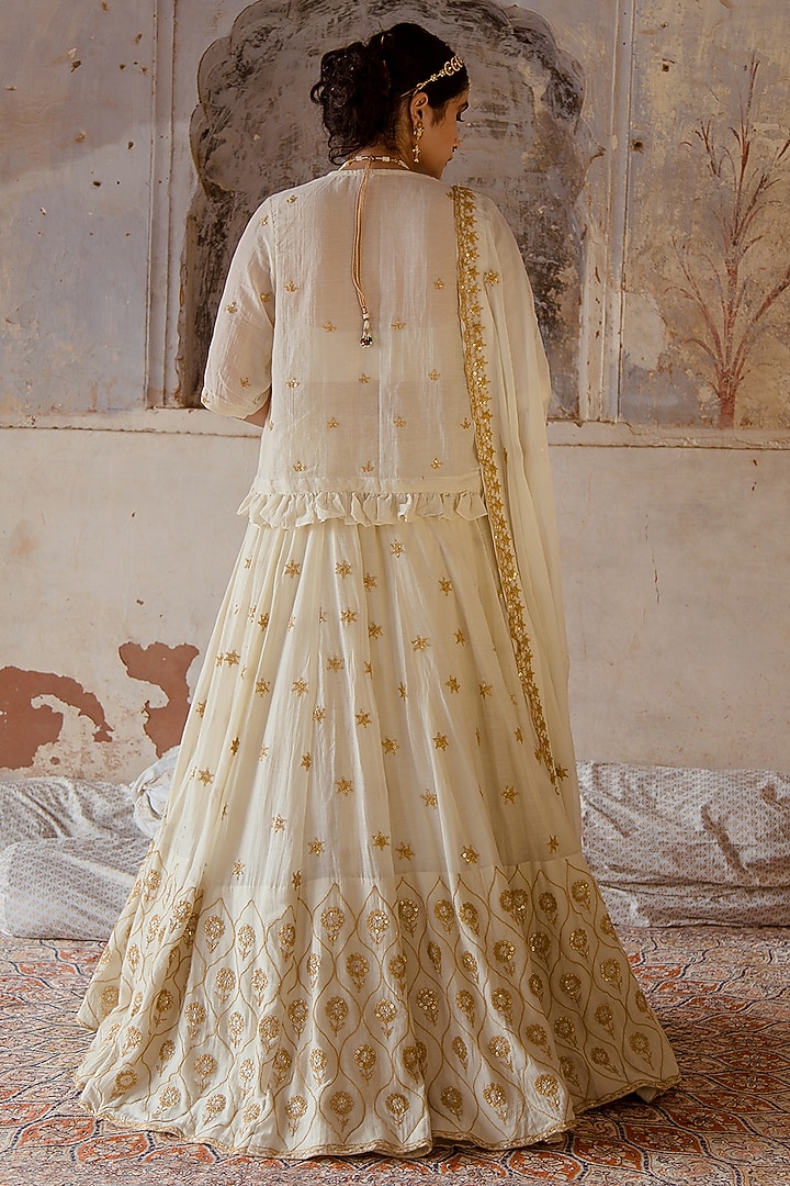 Ivory Embroidered Wedding Lehenga Set by GulaboJaipur by Saloni Panwar at Pernia's Pop Up Shop