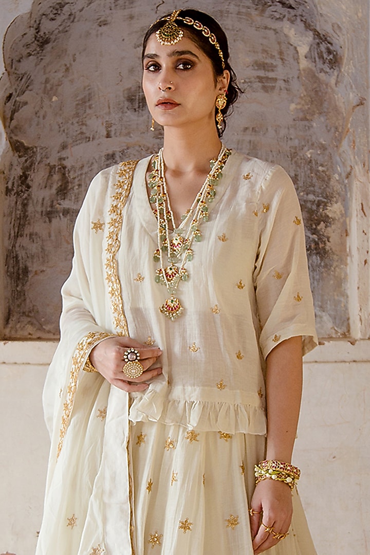 Ivory Embroidered Wedding Lehenga Set by GulaboJaipur by Saloni Panwar at Pernia's Pop Up Shop