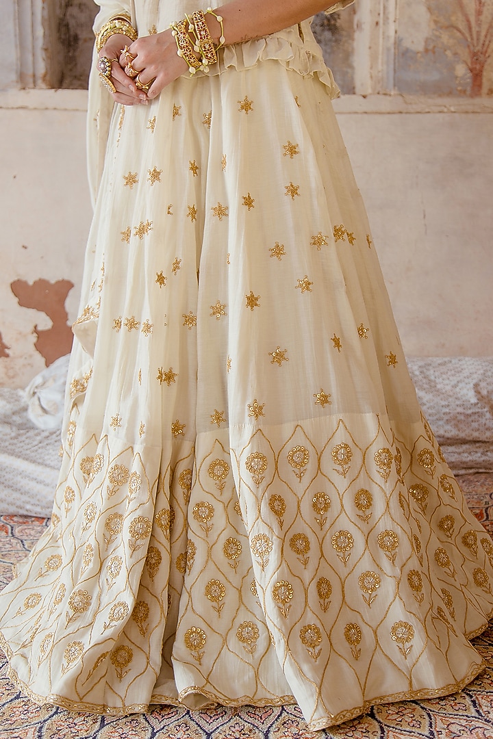 Ivory Embroidered Wedding Lehenga Set by GulaboJaipur by Saloni Panwar at Pernia's Pop Up Shop