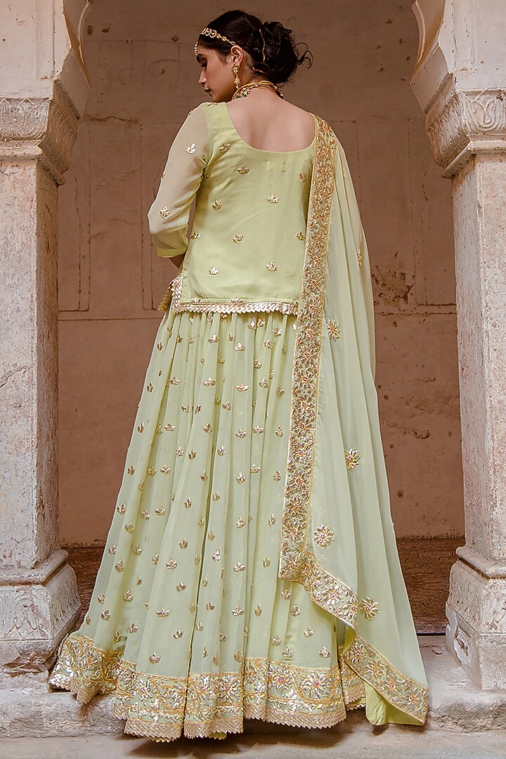 Pista Georgette Embellished Wedding Lehenga Set by GulaboJaipur by Saloni Panwar at Pernia's Pop Up Shop