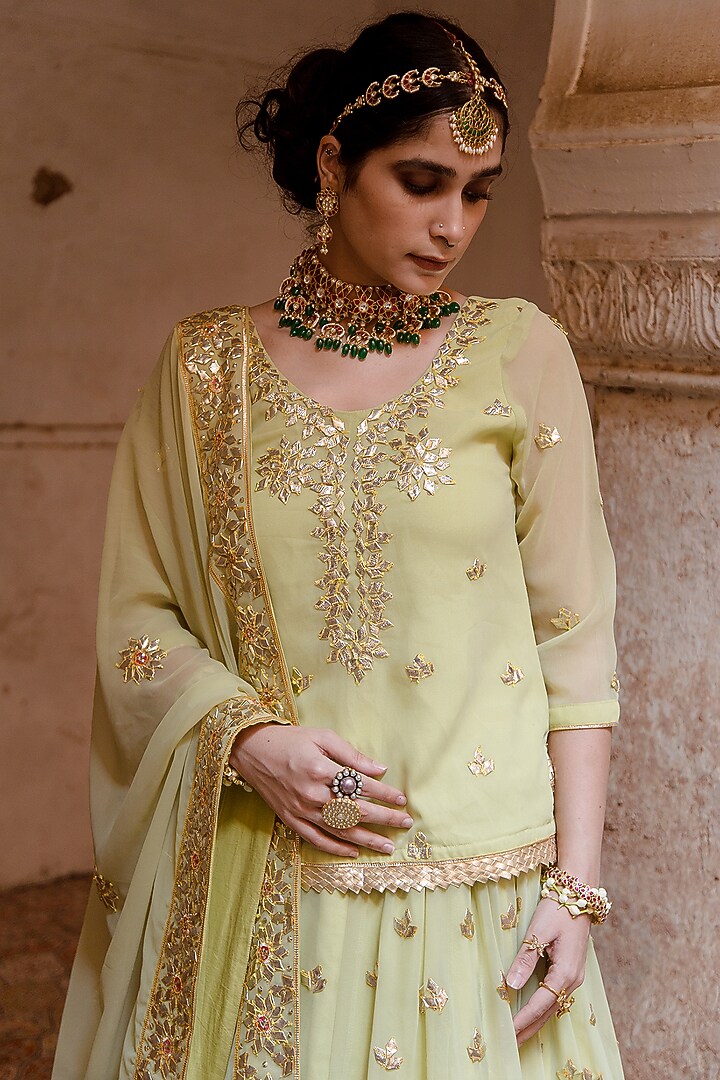 Pista Georgette Embellished Wedding Lehenga Set by GulaboJaipur by Saloni Panwar at Pernia's Pop Up Shop