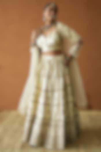 Ivory Chanderi Floral Motif Embellished Wedding Lehenga Set by GulaboJaipur by Saloni Panwar at Pernia's Pop Up Shop