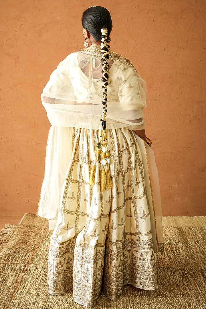 Ivory Chanderi Floral Motif Embellished Wedding Lehenga Set by GulaboJaipur by Saloni Panwar at Pernia's Pop Up Shop