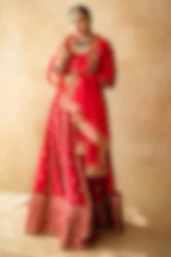 Red Chanderi Sequins Embellished Wedding Lehenga Set by GulaboJaipur by Saloni Panwar at Pernia's Pop Up Shop