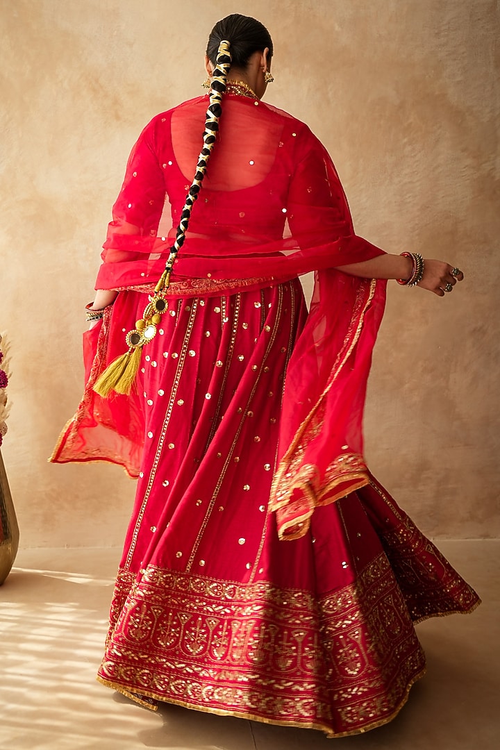 Red Chanderi Sequins Embellished Wedding Lehenga Set by GulaboJaipur by Saloni Panwar at Pernia's Pop Up Shop